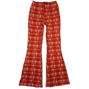 Forever 21 Red Plaid High Waisted Flare Bell Bottom Pants Small Retro 70s Style